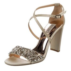 Badgley Mischka Satin Crystal Heels | Champagne | Wedding Shoes Size 7